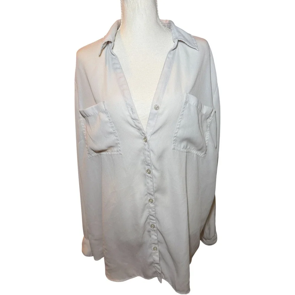 Maurices Gray Button Up Blouse Womens 2X Long Sleeve Pocket Oversized‎ Top